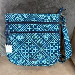 Vera Bradley Retired Blue Purse Crossbody Bag - Cuban Tiles Triple Zip Hipster